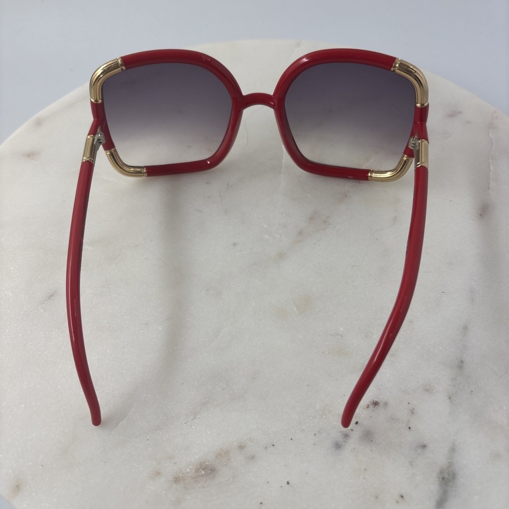 VTG Bold Oversized Ted Lapidus Paris Sunglasses Red Frames Gold-Tone Hardware - Picture 9 of 16
